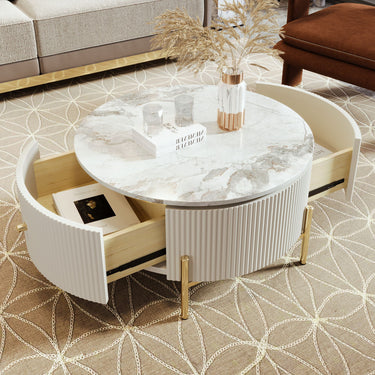 Table basse ronde de 31,5 po avec 2 grands tiroirs et table d'appoint de rangement
