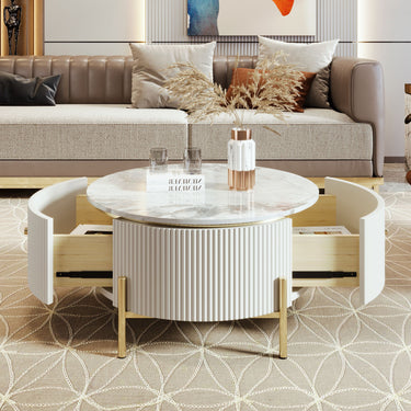 Table basse ronde de 31,5 po avec 2 grands tiroirs et table d'appoint de rangement