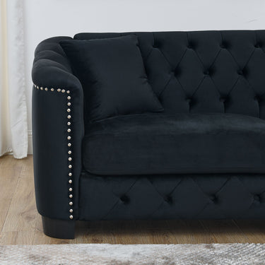 77-Inch Modern Chesterfield Velvet Sofa, 3-Seater Sofa, Upholstered Tufted Backrests with Nailhead Arms and 2 Cushions for Living Room, Bedroom, Apartment, Office (Black)