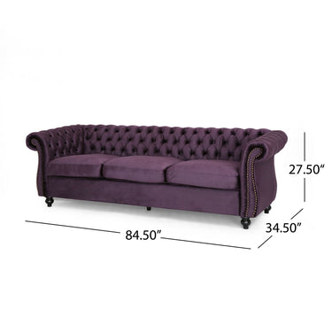 Canapé luxueux 3 places en velours violet, doté d'un design classique avec une élégance moderne, parfait pour ajouter de la sophistication et du style à n'importe quel salon, un confort moelleux et un savoir-faire durable