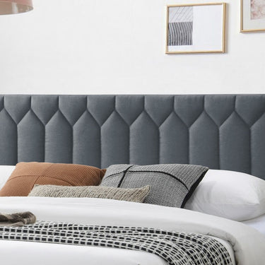 Lit Queen Size moderne et accrocheur en toile de jute anthracite avec tête de lit au design unique en diamant