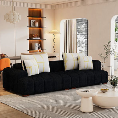 Black Corduroy Fabric Sofa with 4 Pillows for Living and Bedroom