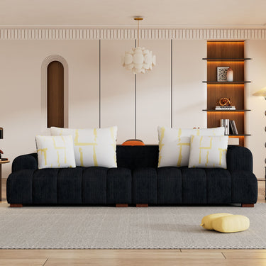 Black Corduroy Fabric Sofa with 4 Pillows for Living and Bedroom