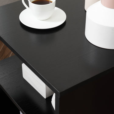 20" Modern End Table, Accent Side Table, S-Shaped Coffee Table with Storage Shelf and Steel Poles, Black - Kursi Maeez